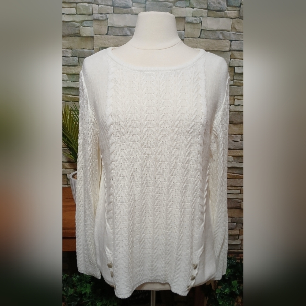 Womens XL Cozy Chunky Knit Sweater Ivory Acrylic Cottagecore